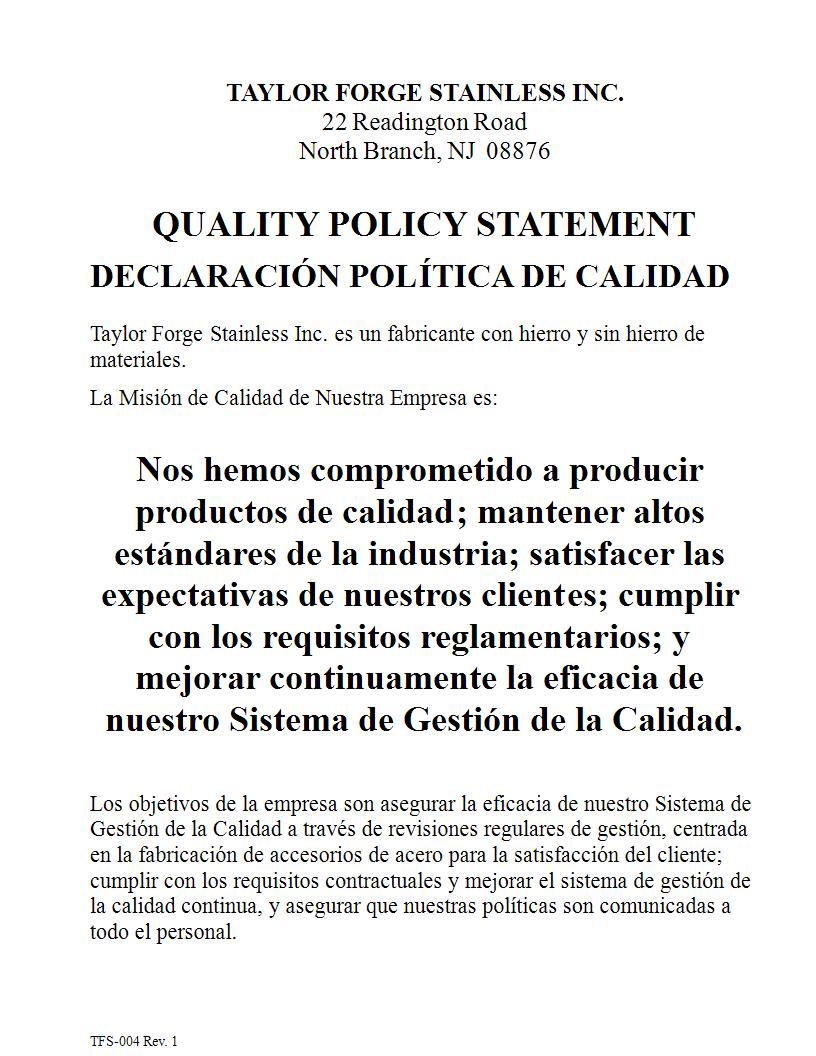 OurQualityPolicy Spanish